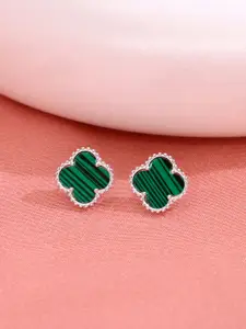 KAI JEWEL 92.5 Sterling Silver Rhodium-Plated CZ Studded Contemporary Studs Earrings