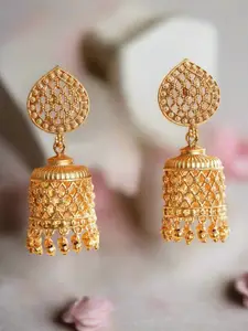 Jazz and Sizzle Gold Plated Artificial Stones and Beads Dome Shaped Jhumkas