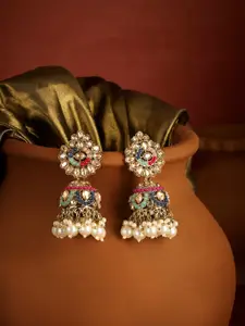 Zaveri Pearls Zaveri Gold Plated Pearls Studded Contemporary Jhumkas