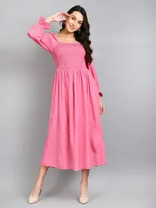 all about you Women Puff Sleeve Fit & Flare Midi Dress