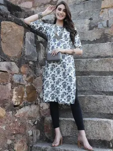 7Threads Floral Printed Crepe Straight Kurta