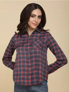 DressBerry Women Spread Collar Checked Casual Shirt