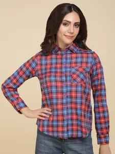 DressBerry Women Spread Collar Tartan Checked Casual Shirt