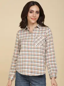 DressBerry Women Spread Collar Tartan Checked Casual Shirt