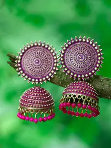 DIVASTRI Gold-Plated Beaded Dome Shaped Jhumkas