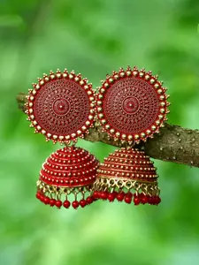 DIVASTRI Gold-Plated Beaded Dome Shaped Jhumkas