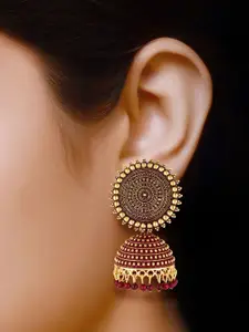 DIVASTRI Gold Plated Artificial Stones and Beads Circular Jhumkas