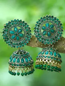 DIVASTRI Gold-Plated Stone Studded & Beaded Dome Shaped Jhumkas