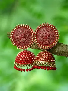 DIVASTRI Gold Plated Artificial Stones and Beads Circular Jhumkas