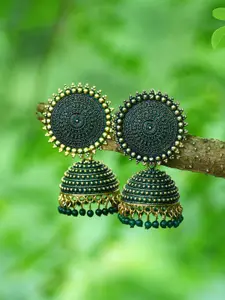 DIVASTRI Gold-Plated Beaded Dome Shaped Jhumkas