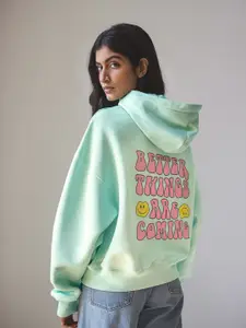 FFLIRTYGO Women Typography Printed Hooded Pullover Sweatshirt