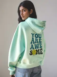 FFLIRTYGO Women Typography Printed Hooded Pullover Sweatshirt