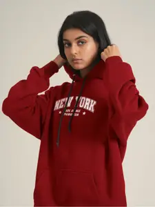 FFLIRTYGO Women Typography Printed Hooded Pullover Sweatshirt