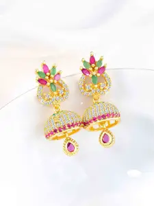 Peora Gold-Plated Cubic Zirconia Studded Dome Shaped Jhumkas