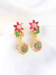 Peora Gold-Plated CZ Studded Floral Drop Earrings