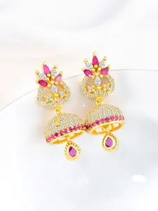 Peora Gold-Plated CZ Studded Floral Jhumkas