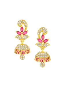 Peora Gold-Plated CZ Studded Floral Jhumkas