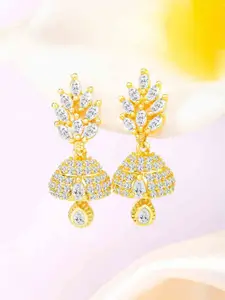Peora Gold-Plated Cubic Zirconia Stone Studded Dome Shaped Jhumkas