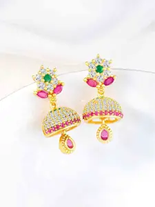 Peora Gold-Plated Cubic Zirconia Studded Dome Shaped Jhumkas
