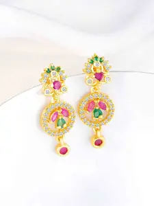 Peora Gold-Plated Cubic Zirconia Studded Floral Drop Earrings