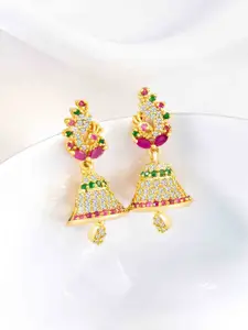 Peora Gold-Plated Cubic Zirconia Peacock Shaped Jhumkas