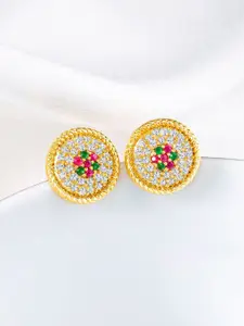 Peora Gold-Plated CZ Studded Contemporary Studs Earrings