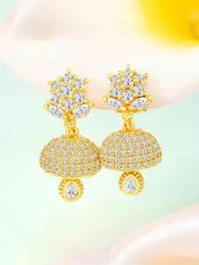 Peora Gold-Plated CZ Studded Floral Jhumkas
