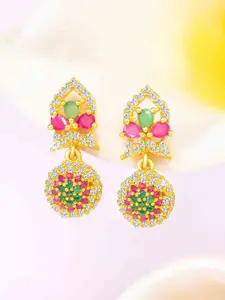 Peora Gold-Plated Cubic Zirconia Studded Floral Drop Earrings