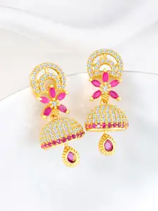 Peora Gold-Plated Cubic Zirconia Studded Floral Jhumkas