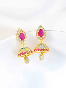 Peora Gold-Plated CZ Studded Teardrop Shaped Jhumkas