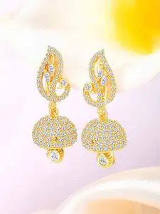 Peora Gold-Plated CZ Studded Peacock Shaped Jhumkas