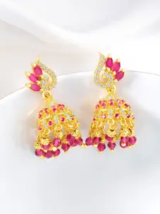 Peora Gold-Plated CZ Studded Floral Jhumkas