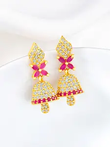 Peora Gold-Plated CZ Studded Floral Jhumkas