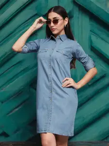 The Roadster Lifestyle Co. Women Pure Cotton Denim Shirt Dress