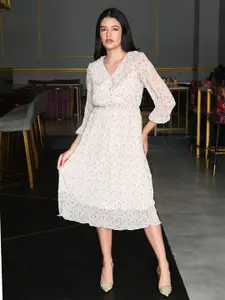 ODETTE Printed Flared Sleeve Crinkled Georgette Fit & Flare Midi Dress