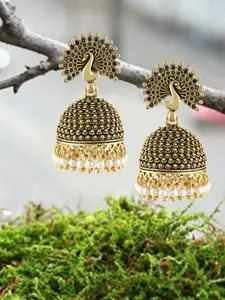 DIVASTRI Peacock Shaped Jhumkas Earrings