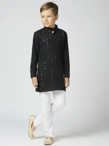 Sangria Boys Geometric Embroidered Band Collar Regular Sequinned Straight Kurta With Trouser