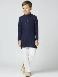 Sangria Boys Geometric Embroidered Band Collar Regular Sequinned Straight Kurta With Trouser