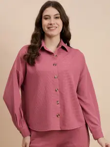 DRAPE AND DAZZLE Women Spread Collar Textured Cotton Casual Shirt