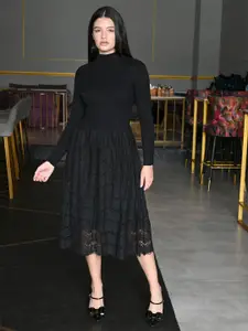 ODETTE Rib And Lace Patterned Dress For Women