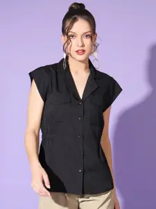 angloindu Women GILLIAN Cuban Collar Solid Casual Shirt