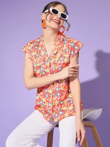 angloindu Women Cuban Collar Solid Casual Shirt