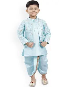 BAESD Boys Mandarin Collar Kurta with Dhoti Pants & Jacket