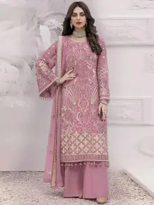 Peachmode Floral Embroidered Sequinned Silk Georgette Semi Stitched Suit
