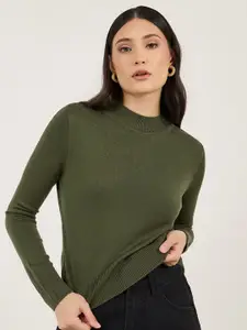 Styli Women High Neck Ribbed Fitted Pullover Sweater