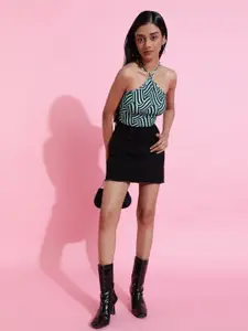 Belliskey Women Solid Black A-line Denim Mini Skirt