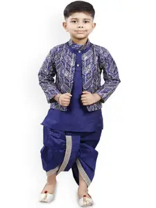 BAESD Boys Mandarin Collar Sequinned Kurta with Dhoti Pants & Nehru Jacket