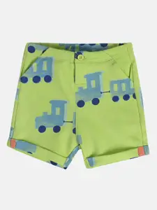 MINI KLUB Boys Printed Pure Cotton Mid - Rise Shorts
