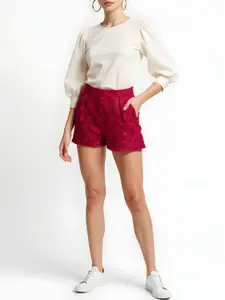 glitchez Women Floral Textured Pleated Shorts