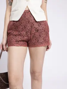 glitchez Women Floral Lace Slim Fit Shorts